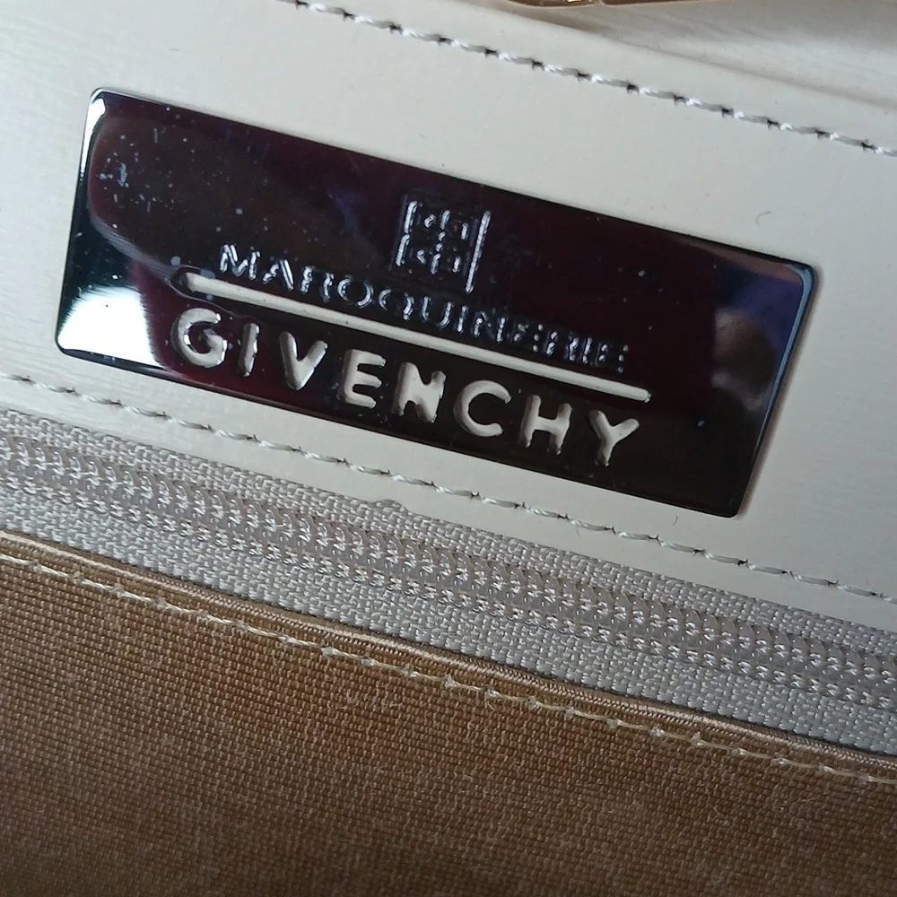 Givenchy Maroquinerie Leather Handbag In Cream Color & Gold Crossbody Chain - Picture 7 of 11